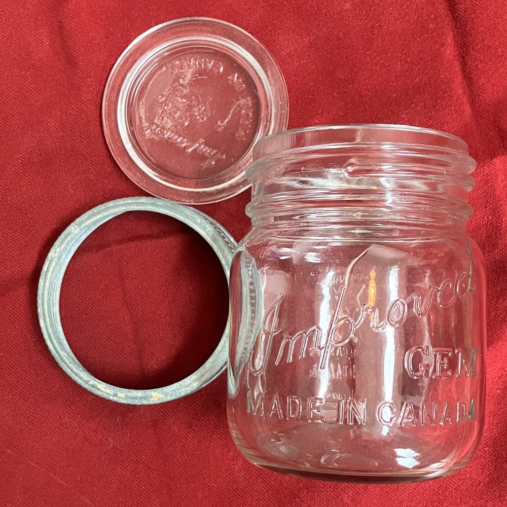 Vintage Glass mason Jar with glass lid Metal rim